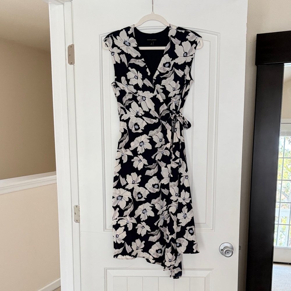 Banana Republic Floral Wrap Dress - Navy and Off-white